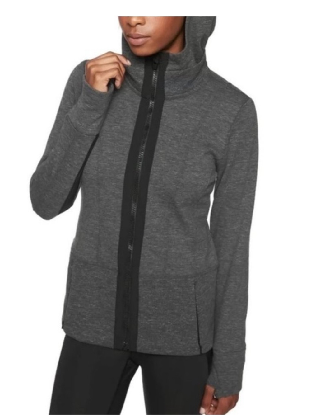 Athleta Charcoal Gray Victory Full-Zip Fitted Hoodie